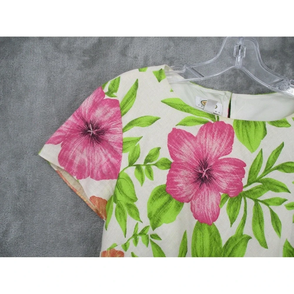 Vintage Talbots Dress 8 Petite Floral Linen Modest Cottage Maxi Tropical Vibrant - Picture 5 of 12